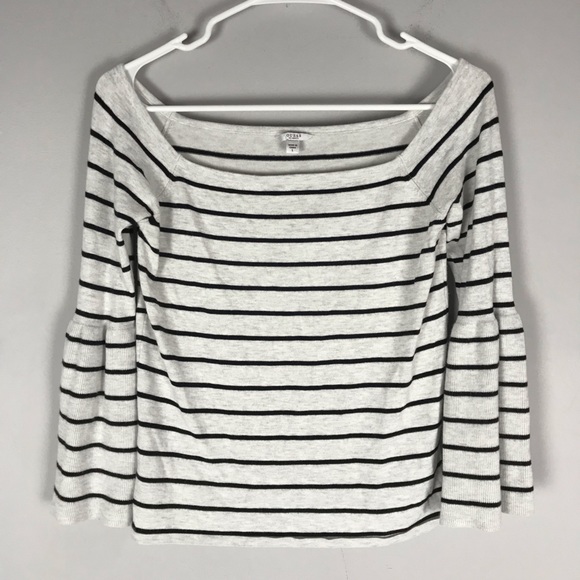 Guess Tops - Guess striped off shoulder bell sleeve knit top